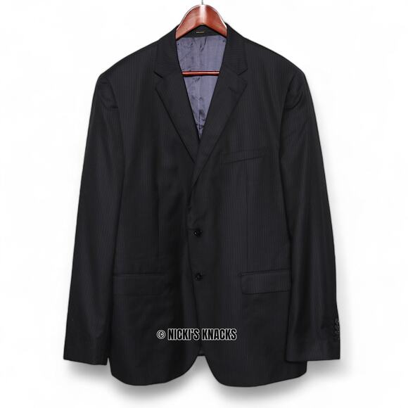 Massimo Dutti Super 130s Wool Navy Pinstripe Blazer Jacket Italian Size 58 - Picture 2 of 12